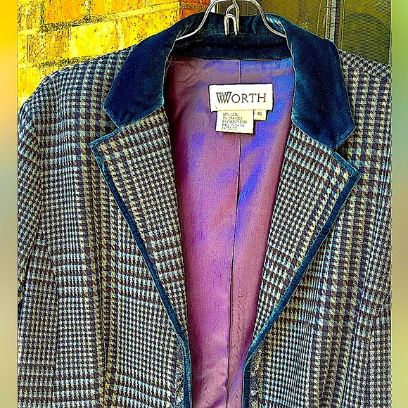 Worth Wool Suit Plaid With Blue Velvet Trim. Straight Skirt Woman’s Size 16 - Picture 13 of 16
